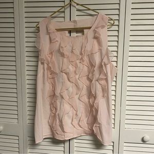 Cato Women Size 22/24W Light Pink Sleeveless Chiffon Ruffle Blouse Keyhole Back